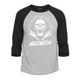 thumbnail image 1 of Shop4Ever Men's It's Never Too Early for Halloween Skull Skeleton Raglan Baseball Shirt XX-Large Heather Grey/Black, 1 of 4