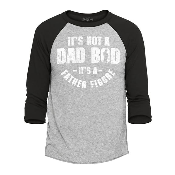 Shop4Ever Men's It's Not A Dad BOD It's A Father Figure Raglan Baseball Shirt X-Large Heather Grey/Black