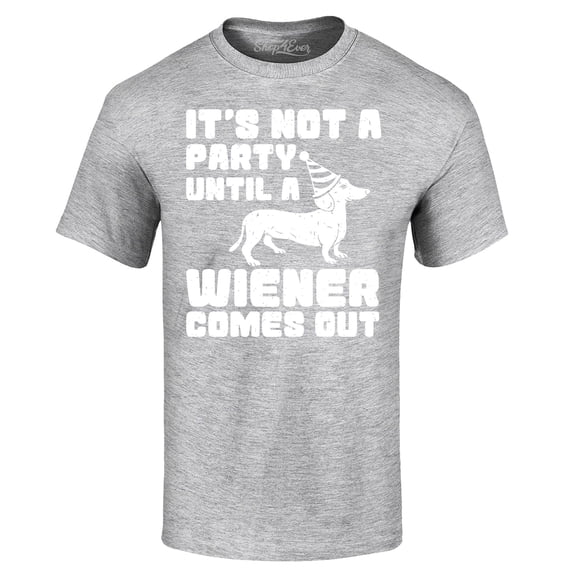 Shop4Ever Men's It's Not a Party Until The Wiener Comes Out Funny Dachshund Graphic T-shirt Medium Sports Grey