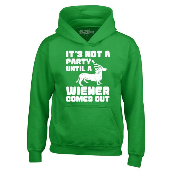Shop4Ever Men's It's Not a Party Until The Wiener Comes Out Funny Dachshund  Hooded Sweatshirt Hoodie Large Irish Green