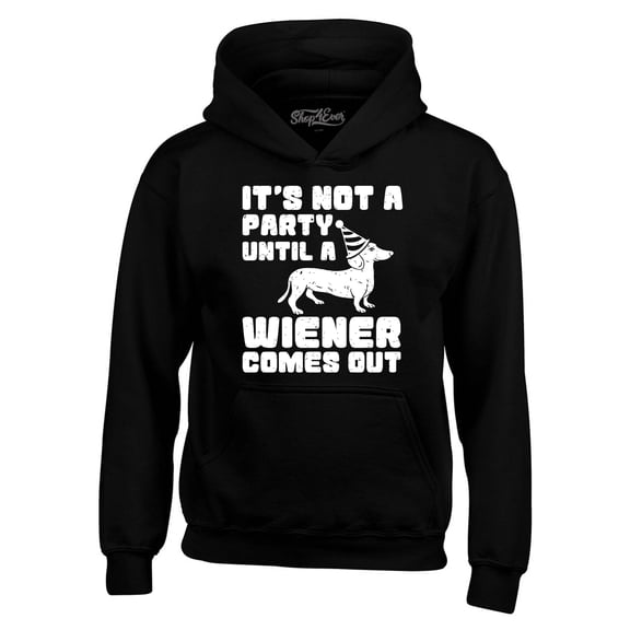 Shop4Ever Men's It's Not a Party Until The Wiener Comes Out Funny Dachshund  Hooded Sweatshirt Hoodie Small Black