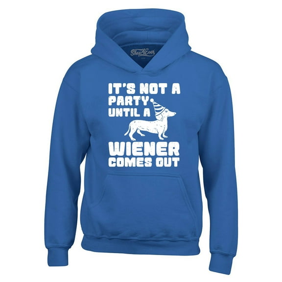 Shop4Ever Men's It's Not a Party Until The Wiener Comes Out Funny Dachshund  Hooded Sweatshirt Hoodie X-Large Royal Blue