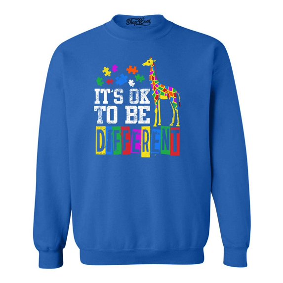 Shop4Ever Men's It's OK to Be Different Autism Awareness Giraffe Crewneck Sweatshirt Medium Royal Blue