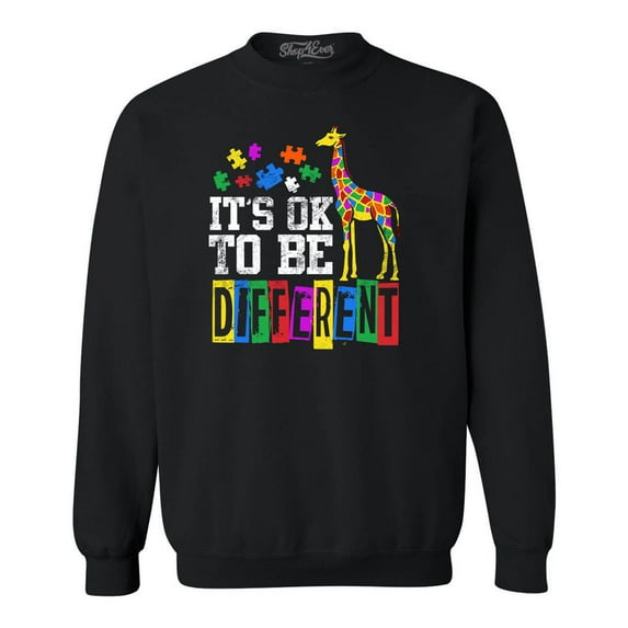 Shop4Ever Men's It's OK to Be Different Autism Awareness Giraffe Crewneck Sweatshirt XXXX-Large Black