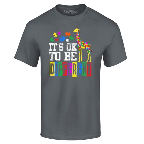 Shop4Ever Men's It's OK to Be Different Autism Awareness Giraffe Graphic T-shirt Large Charcoal