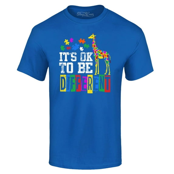 Shop4Ever Men's It's OK to Be Different Autism Awareness Giraffe Graphic T-shirt XXX-Large Royal Blue
