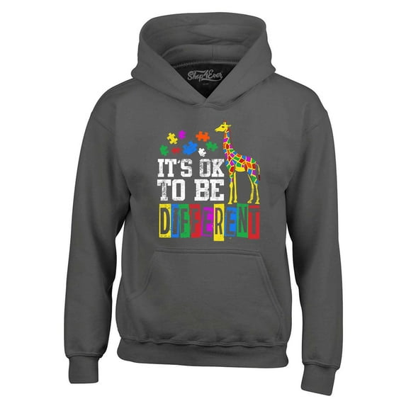 Shop4Ever Men's It's OK to Be Different Autism Awareness Giraffe Hooded Sweatshirt Hoodie Large Charcoal