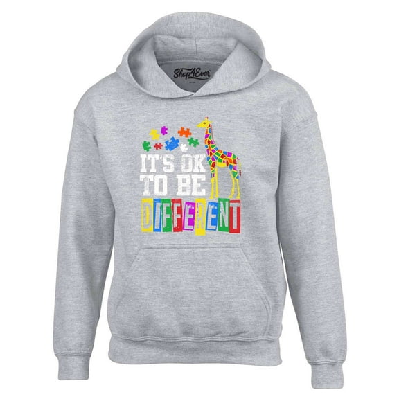 Shop4Ever Men's It's OK to Be Different Autism Awareness Giraffe Hooded Sweatshirt Hoodie X-Large Sports Grey