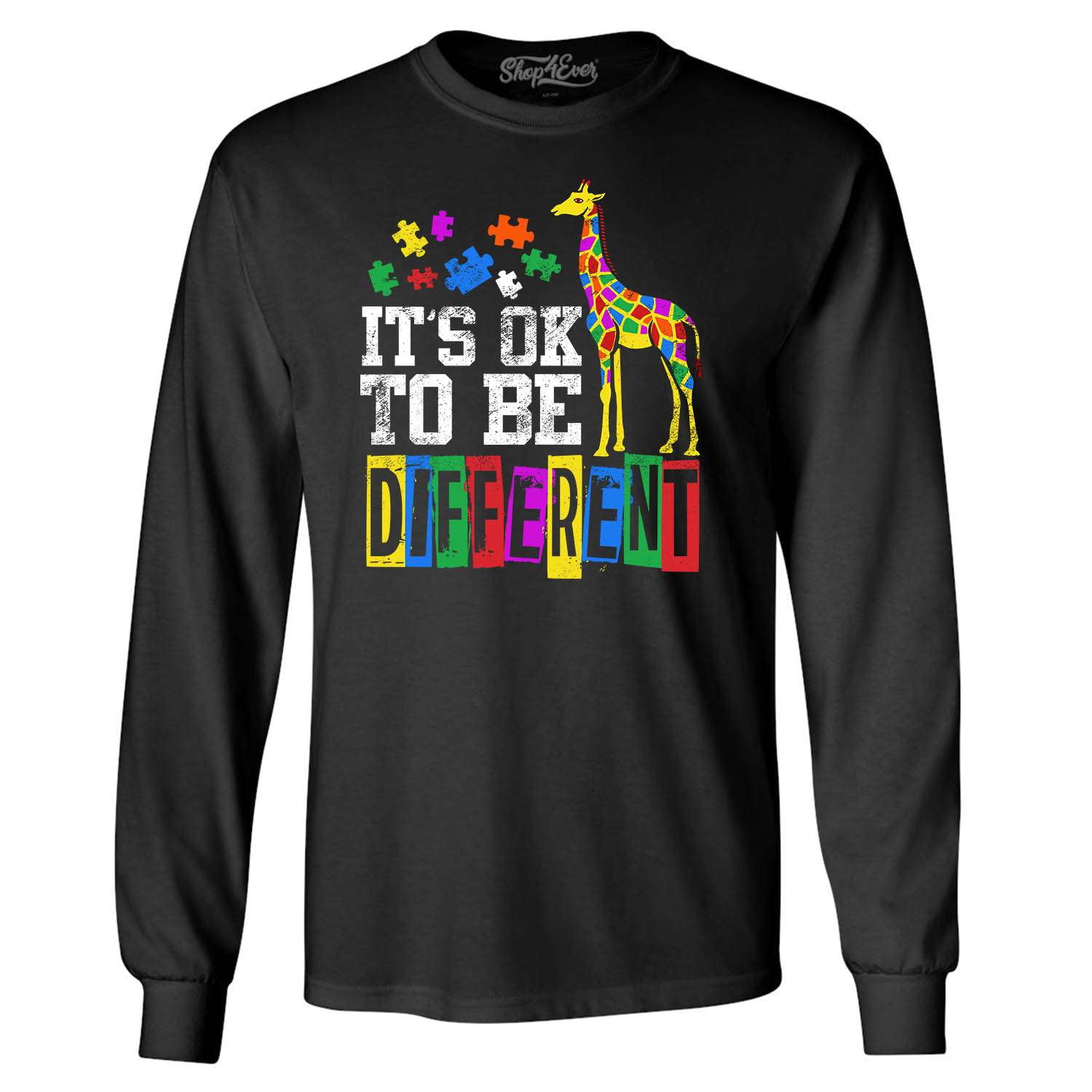 Shop4Ever Men's It's OK to Be Different Autism Awareness Giraffe Long Sleeve Shirt 2XL Black
