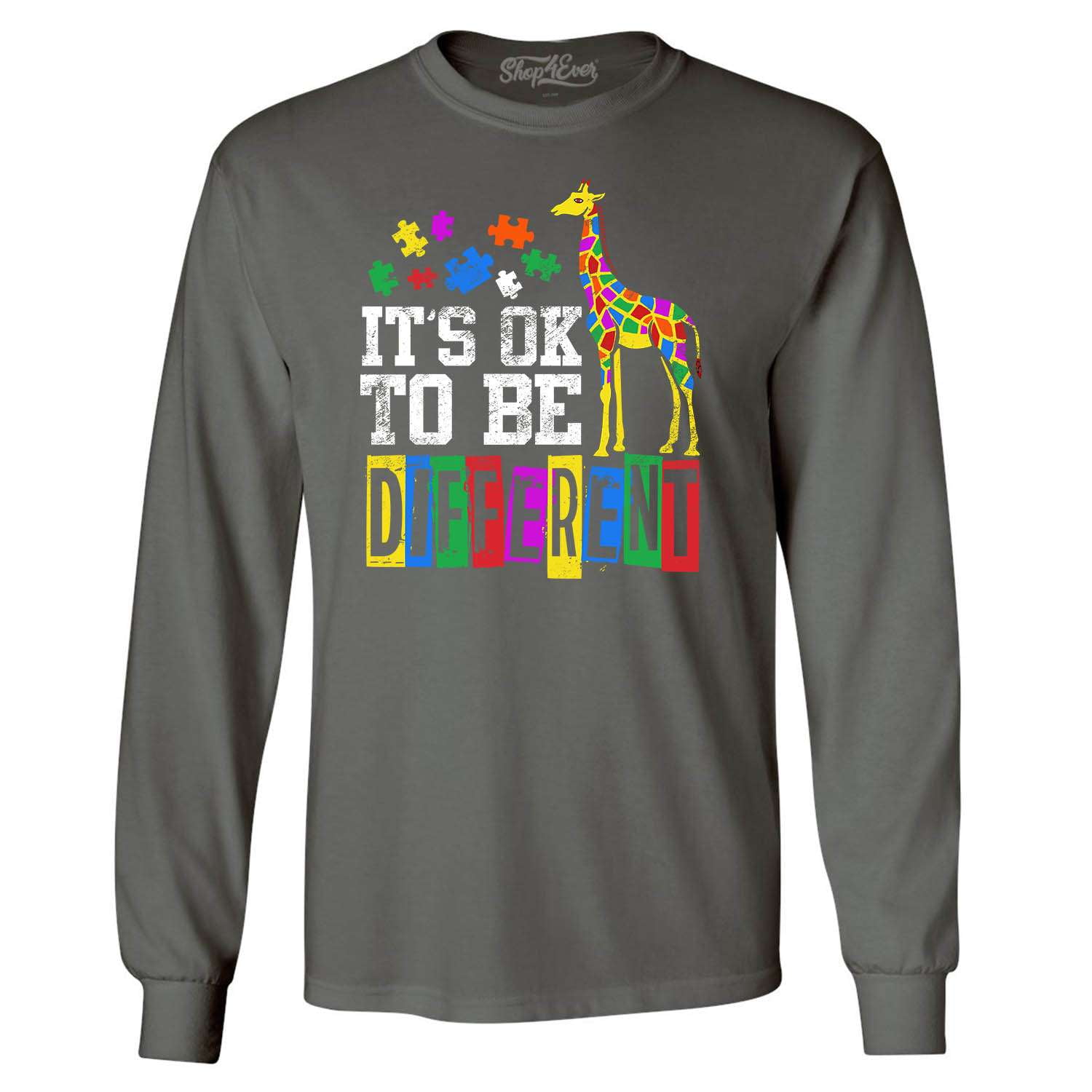 Shop4Ever Men's It's OK to Be Different Autism Awareness Giraffe Long Sleeve Shirt Large Charcoal