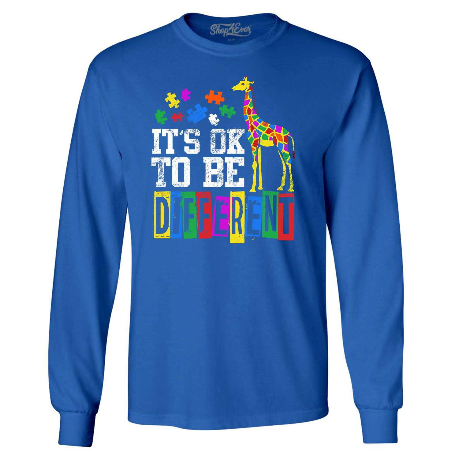 Shop4Ever Men's It's OK to Be Different Autism Awareness Giraffe Long Sleeve Shirt Small Royal Blue