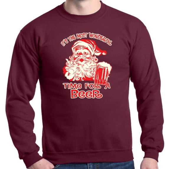 Shop4Ever Men's It's The Most Wonderful Time For A Beer Santa Crewneck Sweatshirt Medium Maroon
