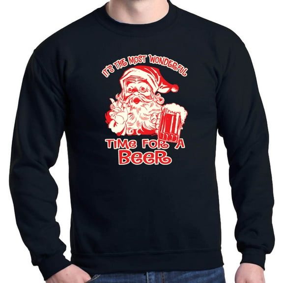 Shop4Ever Men's It's The Most Wonderful Time For A Beer Santa Crewneck Sweatshirt X-Large Black