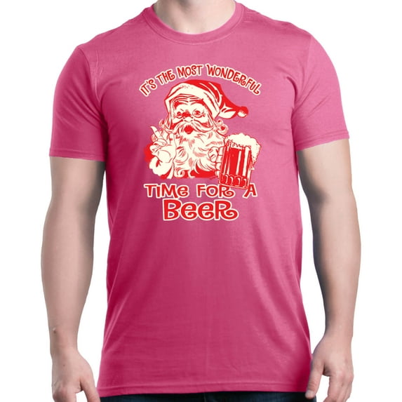 Shop4Ever Men's It's The Most Wonderful Time For A Beer Santa Graphic T-shirt Large Azalea Pink