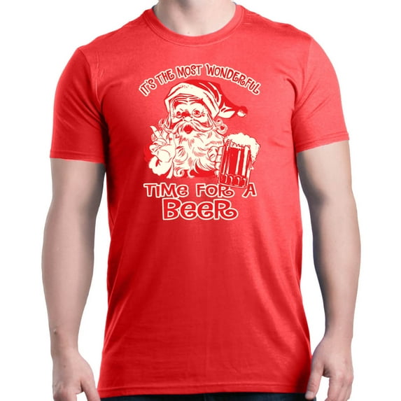 Shop4Ever Men's It's The Most Wonderful Time For A Beer Santa Graphic T-shirt XXX-Large Red