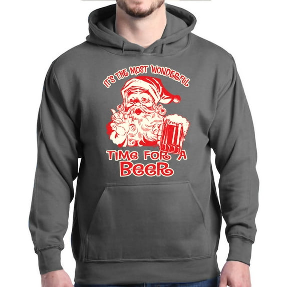Shop4Ever Men's It's The Most Wonderful Time For A Beer Santa Hooded Sweatshirt Hoodie X-Large Charcoal