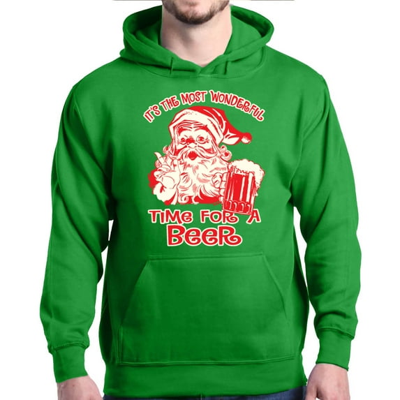 Shop4Ever Men's It's The Most Wonderful Time For A Beer Santa Hooded Sweatshirt Hoodie XX-Large Irish Green