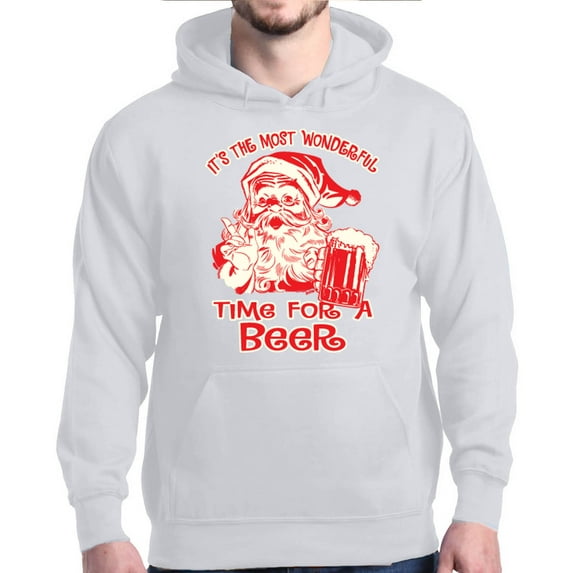 Shop4Ever Men's It's The Most Wonderful Time For A Beer Santa Hooded Sweatshirt Hoodie XXX-Large White