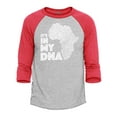 thumbnail image 1 of Shop4Ever Men's It's in My DNA African Pride Raglan Baseball Shirt Medium Heather Grey/Red, 1 of 4