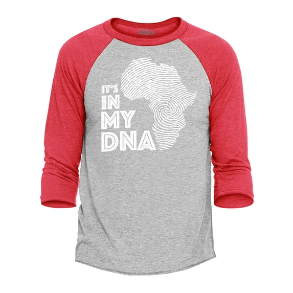 Shop4Ever Men's It's in My DNA African Pride Raglan Baseball Shirt Medium Heather Grey/Red