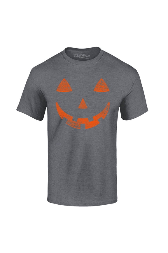 Men's Jack O'Lantern Costume Pumpkin Face Halloween Graphic T-shirt Medium Dark Heather
