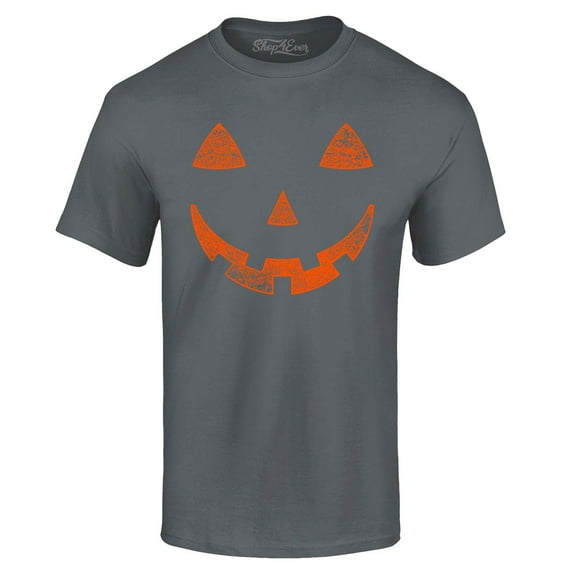 Shop4Ever Men's Jack O'Lantern Costume Pumpkin Face Halloween Graphic T-shirt X-Large Charcoal