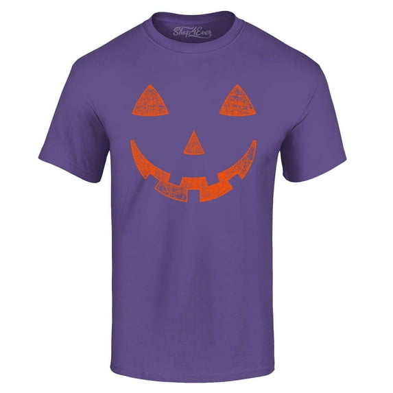 Shop4Ever Men's Jack O'Lantern Costume Pumpkin Face Halloween Graphic T-shirt XX-Large Purple
