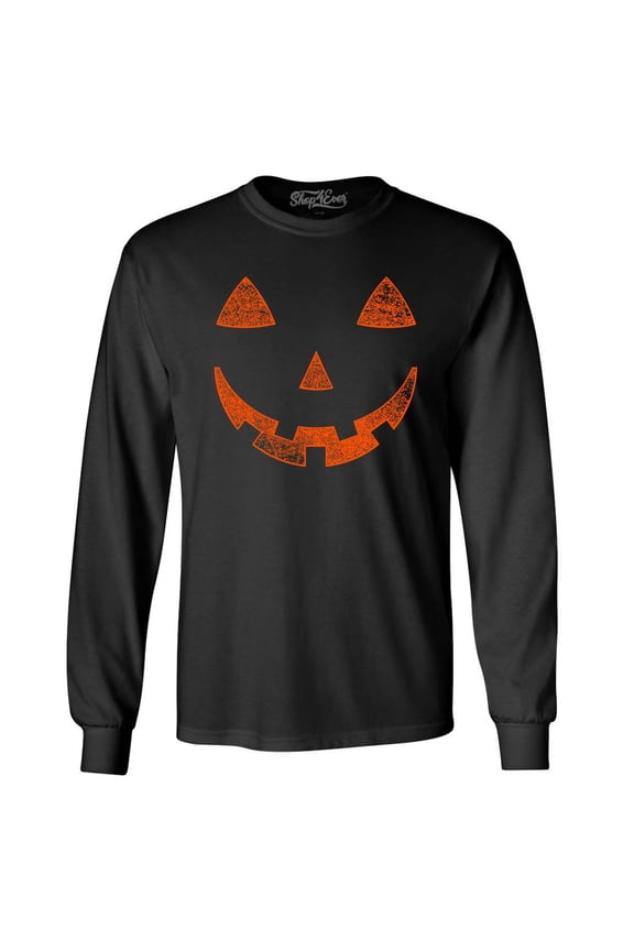 Men's Jack O'Lantern Costume Pumpkin Face Halloween Long Sleeve Shirt X-Large Black