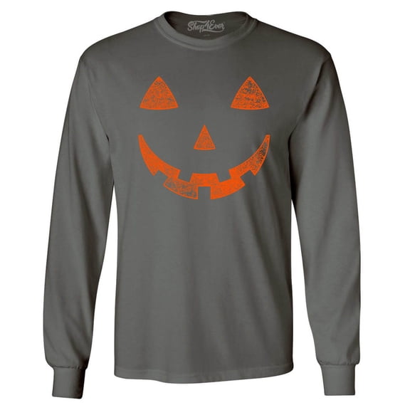 Shop4Ever Men's Jack O'Lantern Costume Pumpkin Face Halloween Long Sleeve Shirt XX-Large Charcoal