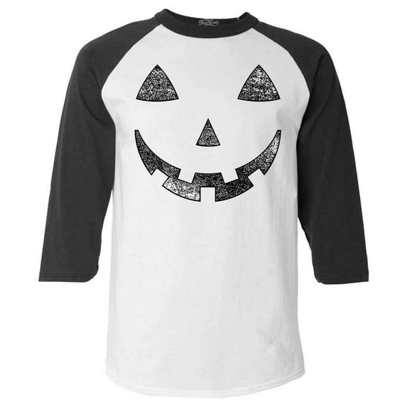 Shop4Ever Men's Jack O' Lantern Halloween Pumpkin Costume Raglan Baseball Shirt XXX-LargeWhite/Black