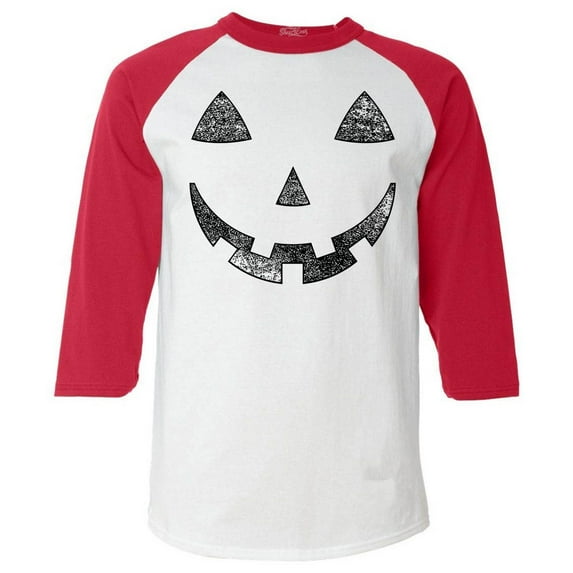 Shop4Ever Men's Jack O' Lantern Halloween Pumpkin Costume Raglan Baseball Shirt XXX-LargeWhite/Red