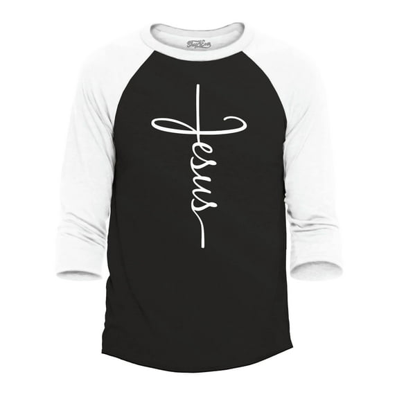 Shop4Ever Men's Jesus Cross Raglan Baseball Shirt Small Black/White
