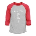 thumbnail image 1 of Shop4Ever Men's Jesus Cross Raglan Baseball Shirt Small Heather Grey/Red, 1 of 4