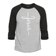 thumbnail image 1 of Shop4Ever Men's Jesus Cross Raglan Baseball Shirt XX-Large Heather Grey/Black, 1 of 4