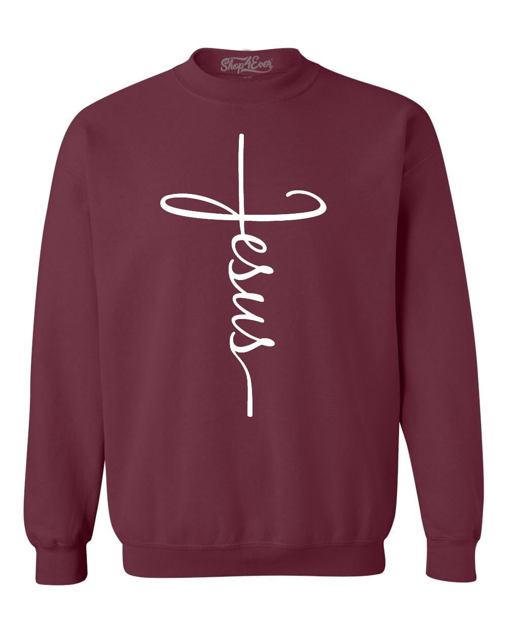 Shop4Ever Men's Jesus Cross Religious Crewneck Sweatshirt Large Maroon