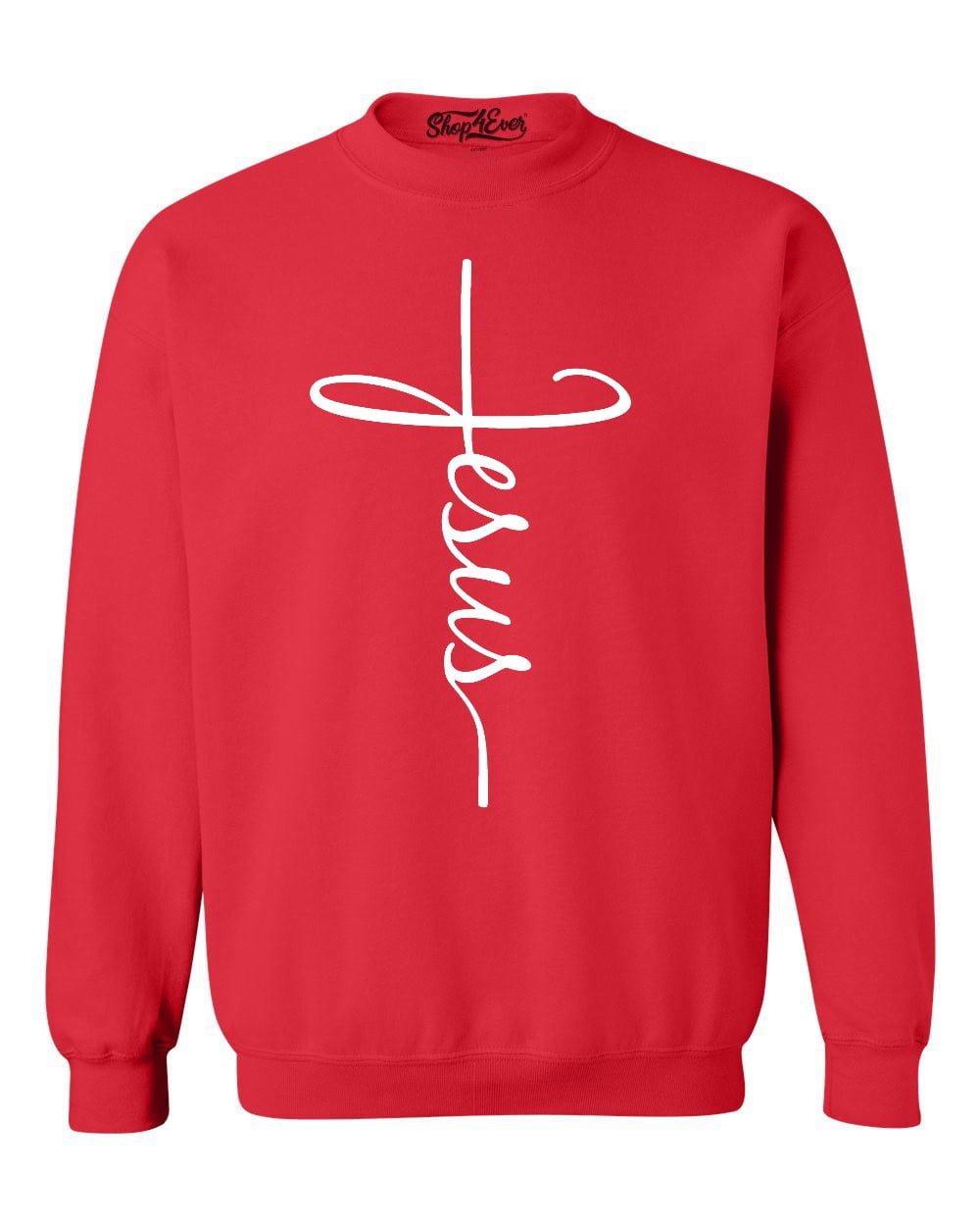 Shop4Ever Men's Jesus Cross Religious Crewneck Sweatshirt XX-Large Red ...