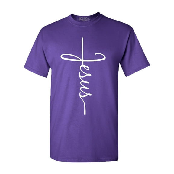 Shop4Ever Men's Jesus Cross Religious Graphic T-shirt Large Purple