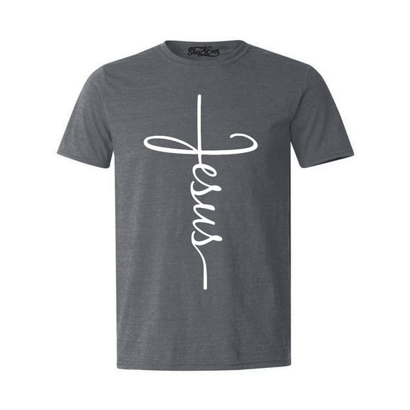 Shop4Ever Men's Jesus Cross Religious Graphic T-shirt Small Dark Heather