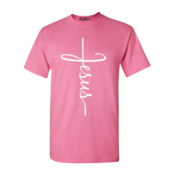 Shop4Ever Men's Jesus Cross Religious Graphic T-shirt XXX-Large Azalea Pink