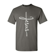 Shop4Ever Men's Jesus Cross Religious Graphic T-shirt XXX-Large Charcoal