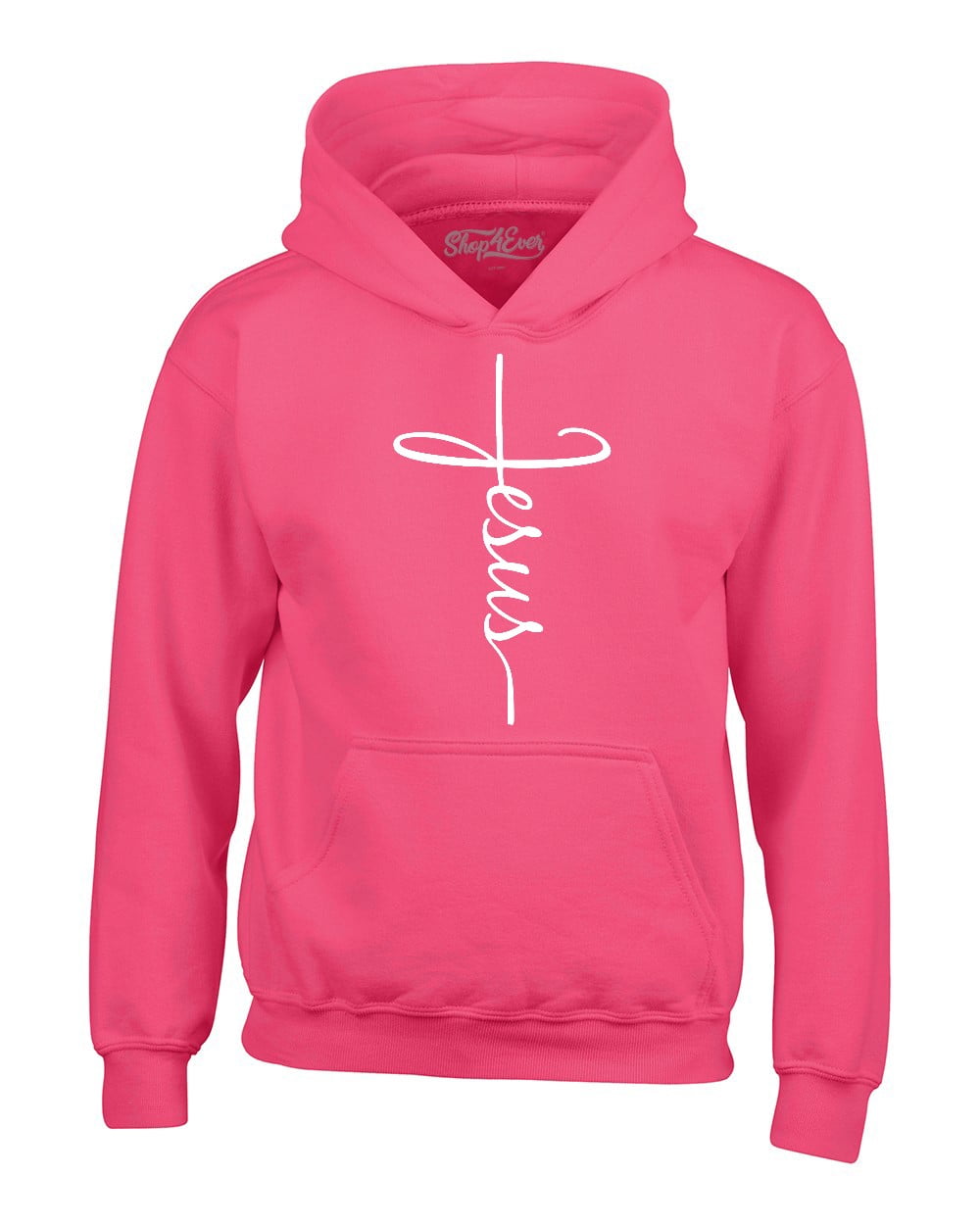 Shop4Ever Men's Jesus Cross Religious Hooded Sweatshirt Hoodie Medium Heliconia Pink