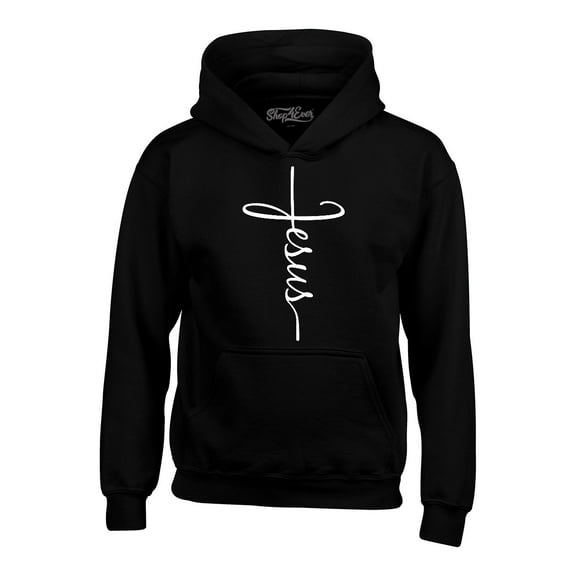 Shop4Ever Men's Jesus Cross Religious Hooded Sweatshirt Hoodie X-Large Black