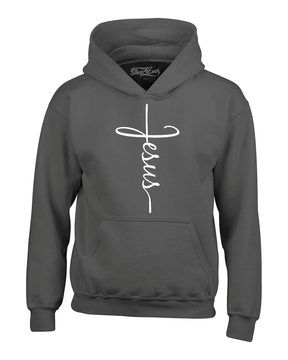 Shop4Ever Men's Jesus Cross Religious Hooded Sweatshirt Hoodie X-Large Charcoal