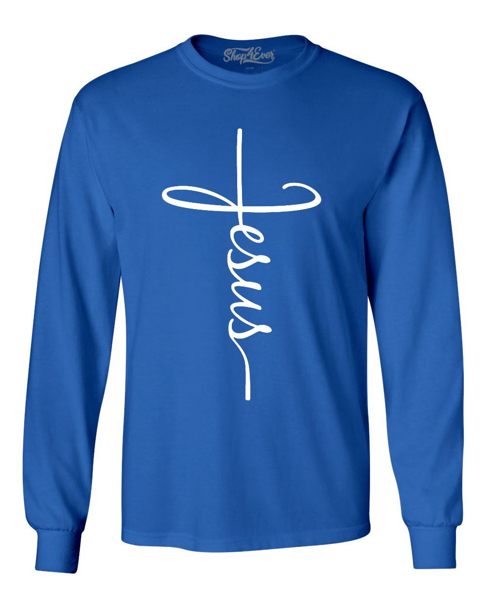 Shop4Ever Men's Jesus Cross Religious Long Sleeve Shirt XXLarge Royal