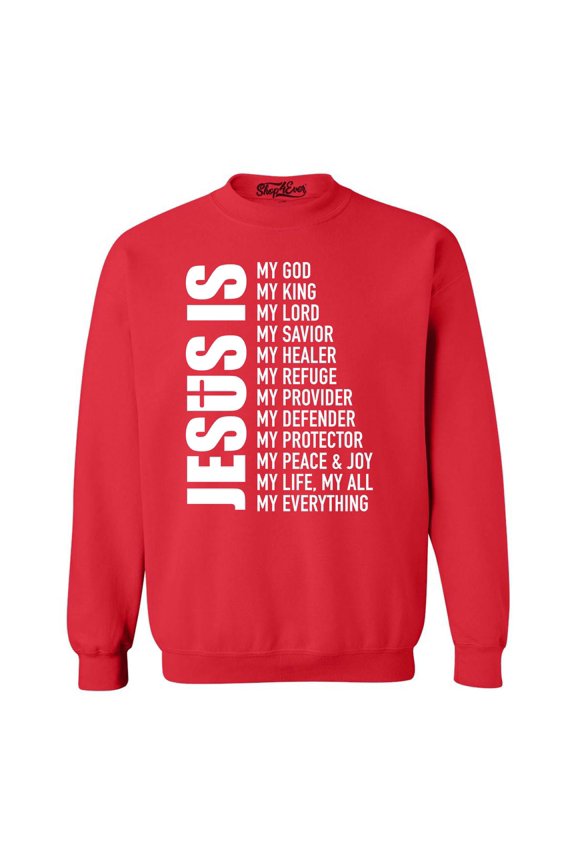 Men's Jesus Is My Everything My God My Savior Christian Crewneck Sweatshirt Small Red