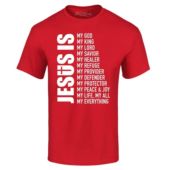 Shop4Ever Men's Jesus Is My Everything My God My Savior Christian Graphic T-shirt X-Large Red