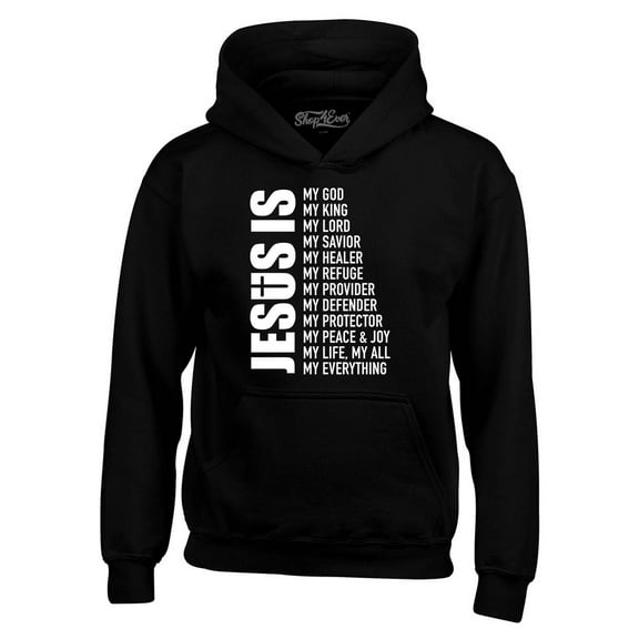 Shop4Ever Men's Jesus Is My Everything My God My Savior Christian Hooded Sweatshirt Hoodie Large Black