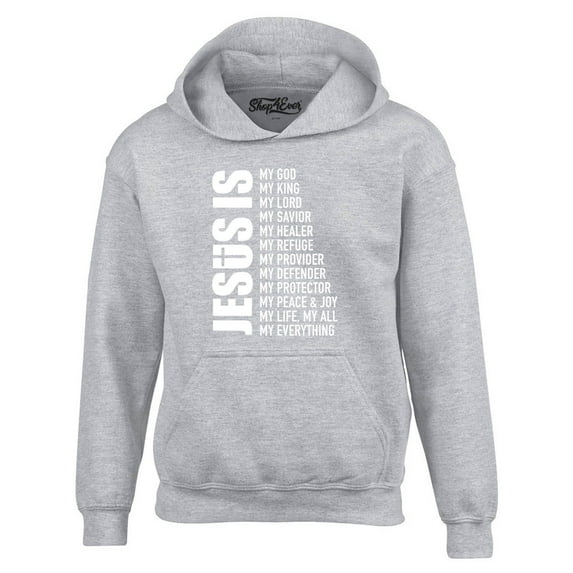 Shop4Ever Men's Jesus Is My Everything My God My Savior Christian Hooded Sweatshirt Hoodie Small Sports Grey