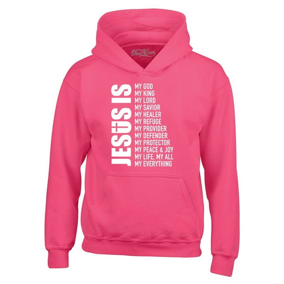 Shop4Ever Men's Jesus Is My Everything My God My Savior Christian Hooded Sweatshirt Hoodie X-Large Heliconia Pink