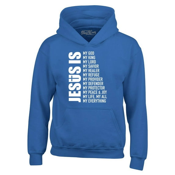 Shop4Ever Men's Jesus Is My Everything My God My Savior Christian Hooded Sweatshirt Hoodie X-Large Royal Blue